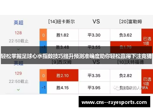 轻松掌握足球心水指数技巧提升预测准确度助你轻松赢得下注竞猜